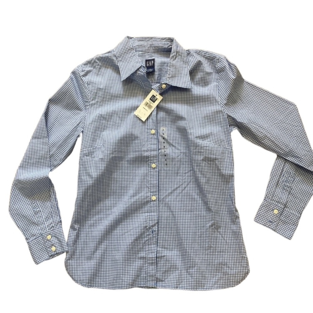 GAP Y2K Blue & White Gingham Button Down Cotton Shirt- Size S